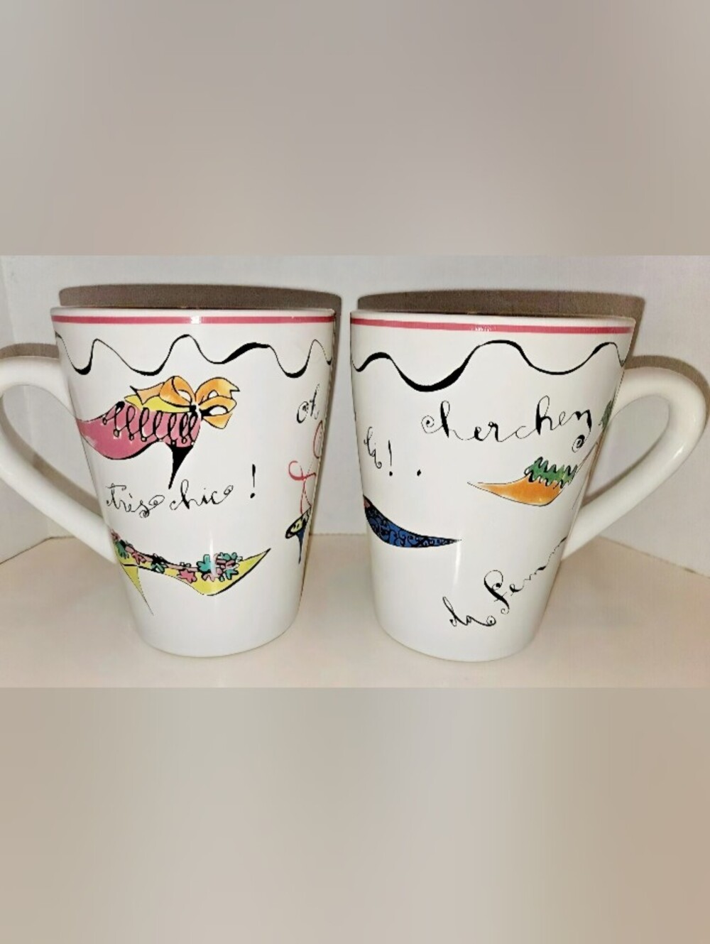 Rossana Oh La La Femmr High Hees French 10 Oz Mugs Set of 2